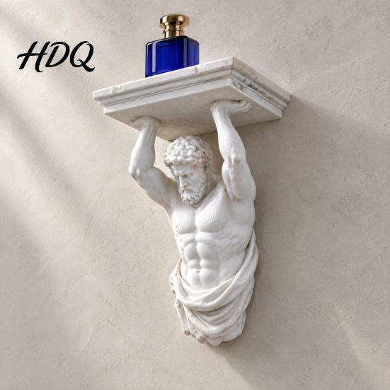 Настенная полка-витрина в классическом стиле, 3D-печатная скульптура Геракла, полка, ретро-полка для акцента в гостиной, органайзер с текстурой камня