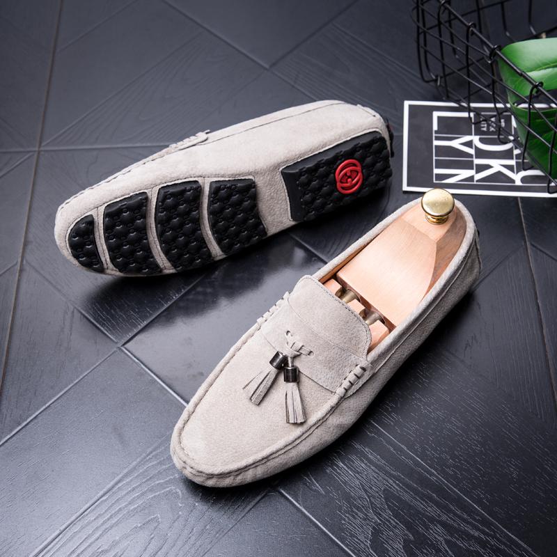 Мужские повседневные мокасины ручной работы с кисточками из замши и кожи для вождения, мягкие мокасины, нескользящие мужские прогулочные туфли на плоской подошве, без застежек