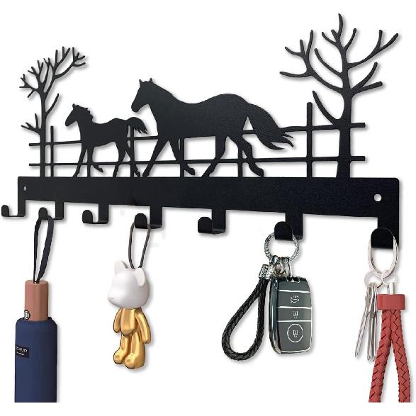 Metal Car Key Holder for Wall,Metal Key Organizer Wall Decorative with 7 Hooks,Black Wall Mount Key Holder for Entryway,Front Door,Hallway,Office
