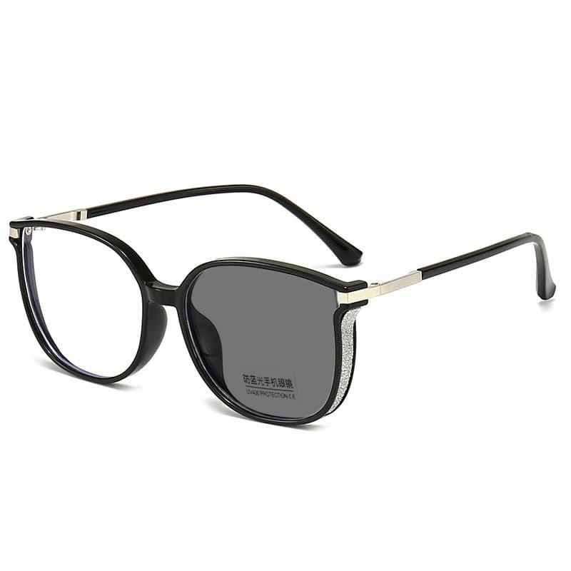 Pochromic Myopia Glasses for Women Oversized Sparkling Frame Eyewear Outdoor UV Protection Sunglasses Near Sight GLasses