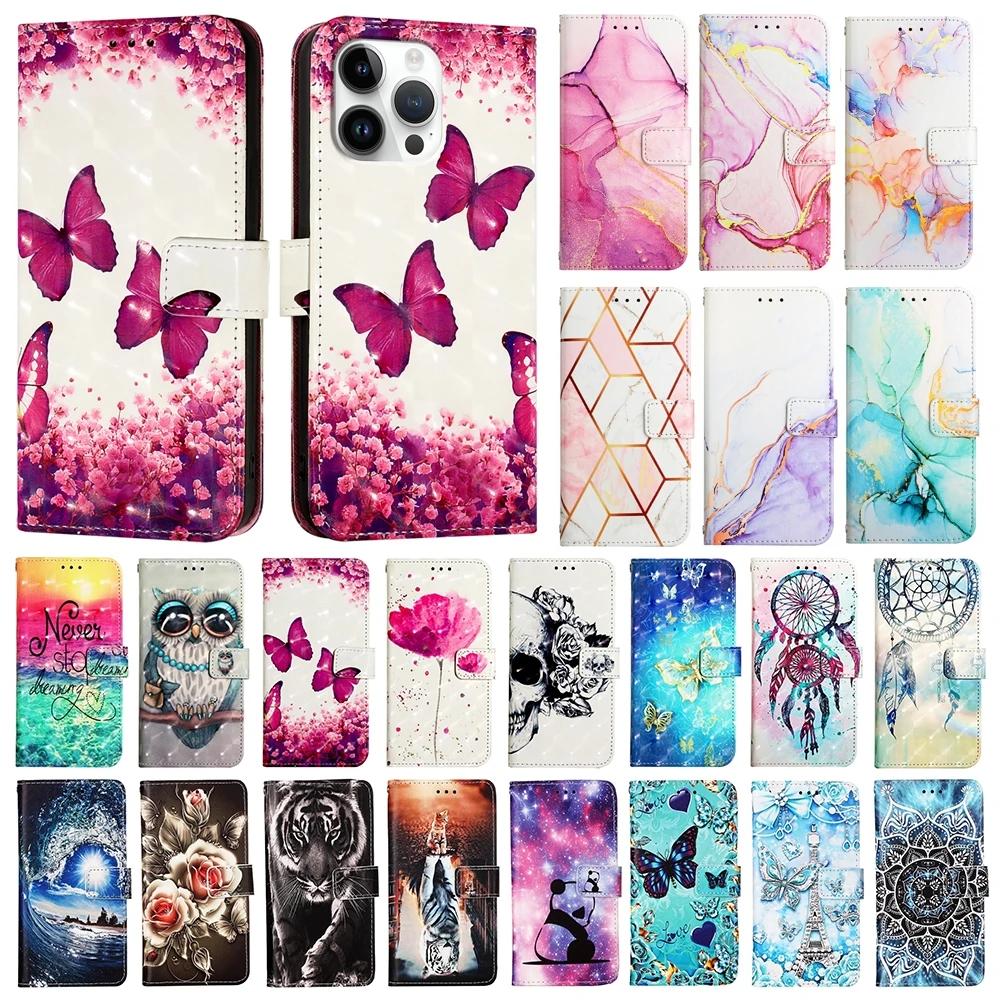 Милый painted кожаный чехол-книжка на For Samsung Galaxy M13 M12 A12 A13 A22 A22S A32 A52 A52S A72 A73 Кошелек Подставка Обложка-книга Ремешок