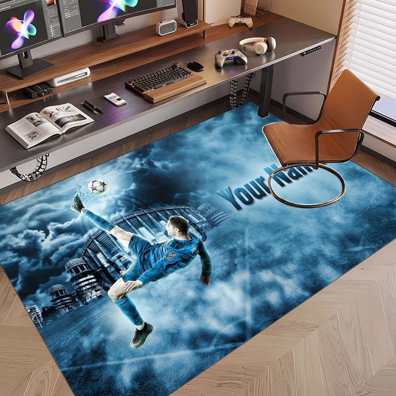 Custom Rug Cristiano Ronaldo Pattern Print Name Text Soft Non‑Slip Floor Carpet for Home Indoor Decoration