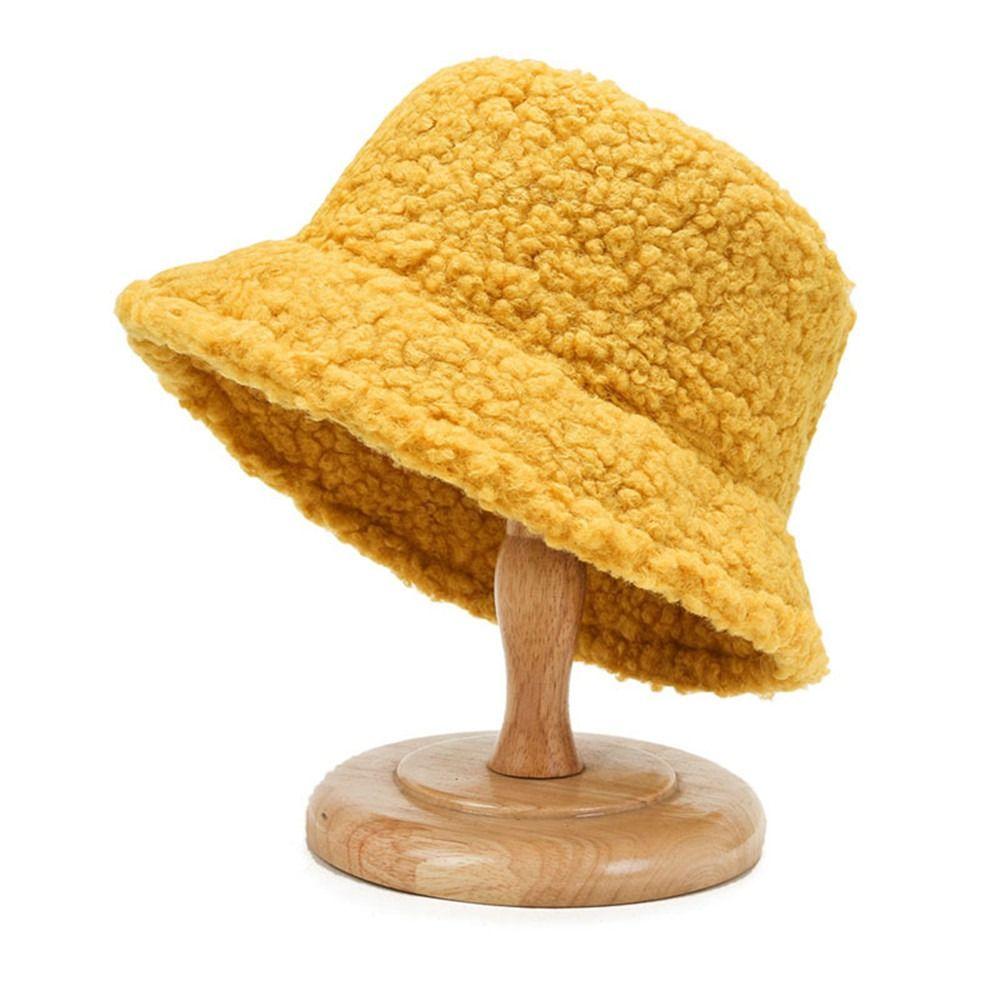 Outdoor Warm Lamb Wool Soft Fisherman Cap Bucket Hat Sun Cap Panama Hat