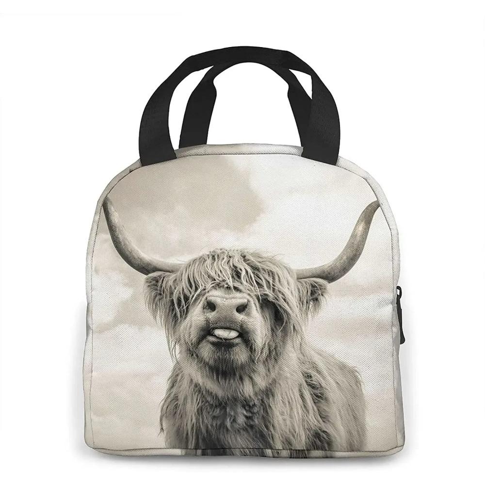 Забавные сумки для обеда Highland Cow для мужчин и женщин, термобокс для обеда, сумка-холодильник для работы, путешествий, пикника, разноцветные