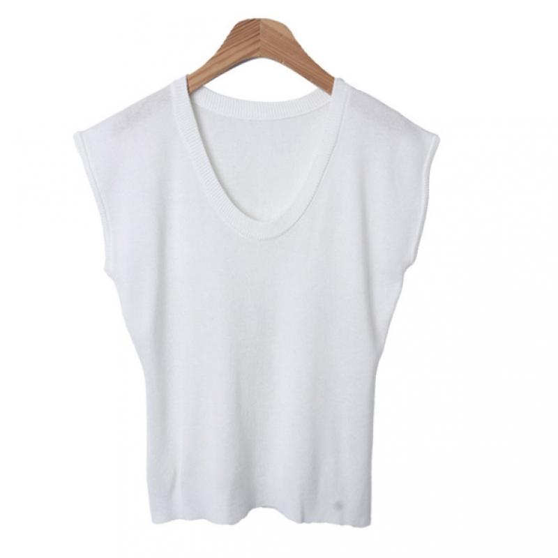 Shop Women U Neck casUal Cap Sleeve Slim KniT T shirT Ivory Jle Wkn 3638