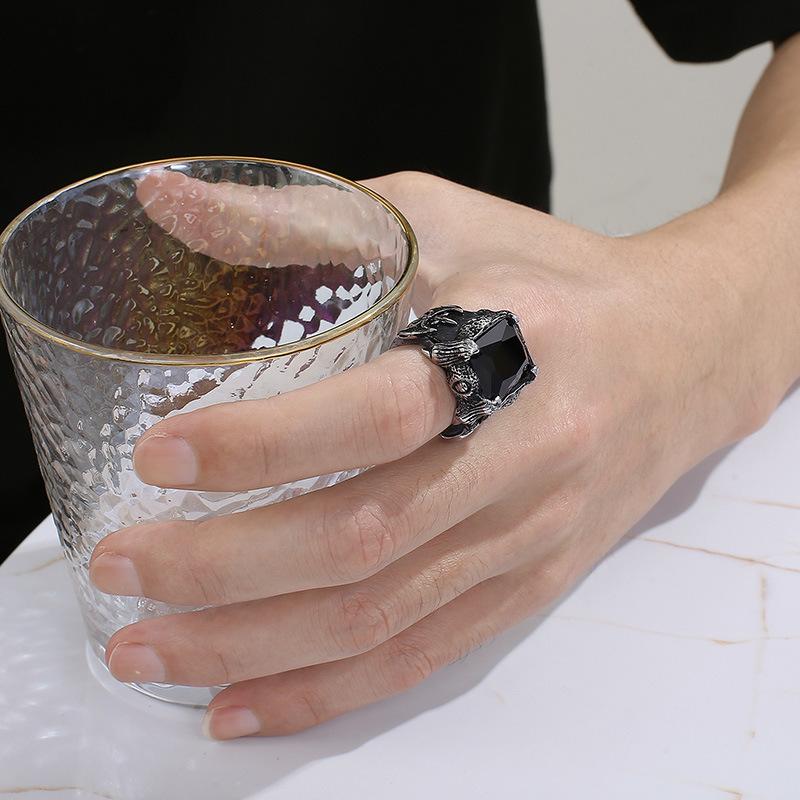 Stainless Steel Hand Jewelry Vintage Punk Gothic Special Ruby Men'S Titanium Steel Casting Ring