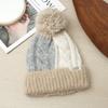 Korean Version of All Match Color Blocking Plaid Wool Hat Cute Fur Ball Plus Velvet Warm Hat Autumn and Winter Outdoor Leisure Cold Hat New