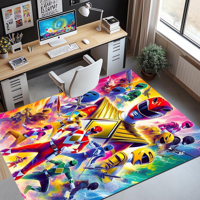Mighty Morphin Power Rangers Pattern Rug, Indoor/Outdoor Mat, for Picnic, Gameroom, Bedroom, Office, Living Room, Home Decor Carpet, Birthday Gift