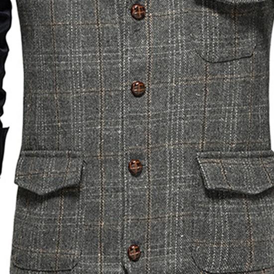 Ретро мужской деловой жилет без рукавов с карманами, однобортный приталенный жилет, пальто в клетку с принтом, рабочий жилет