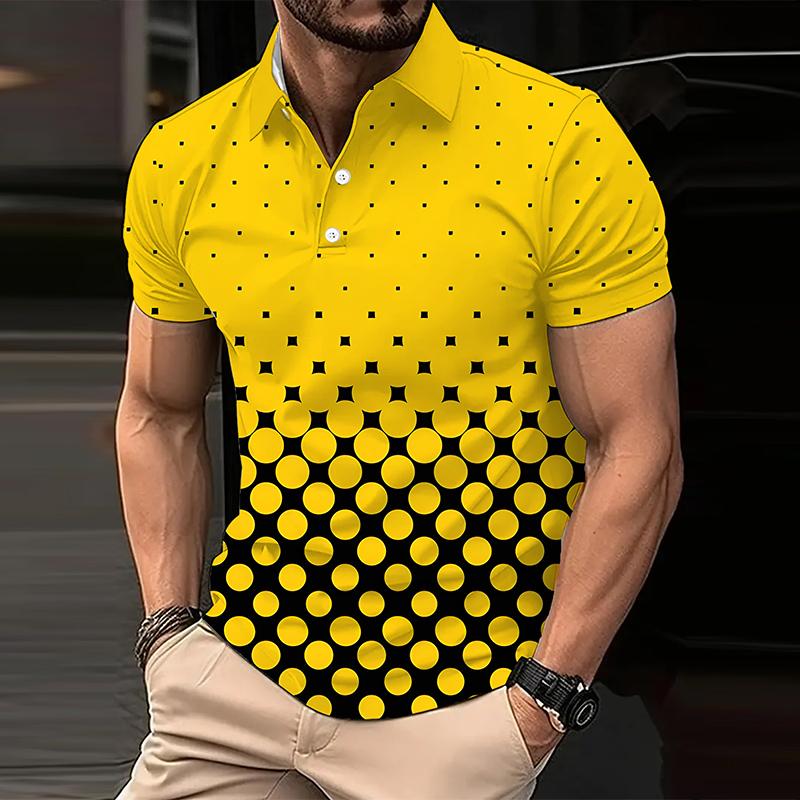 Men Summer New Short Sleeve Casual Slim Fit 3D Digital Print Polo Shirt .