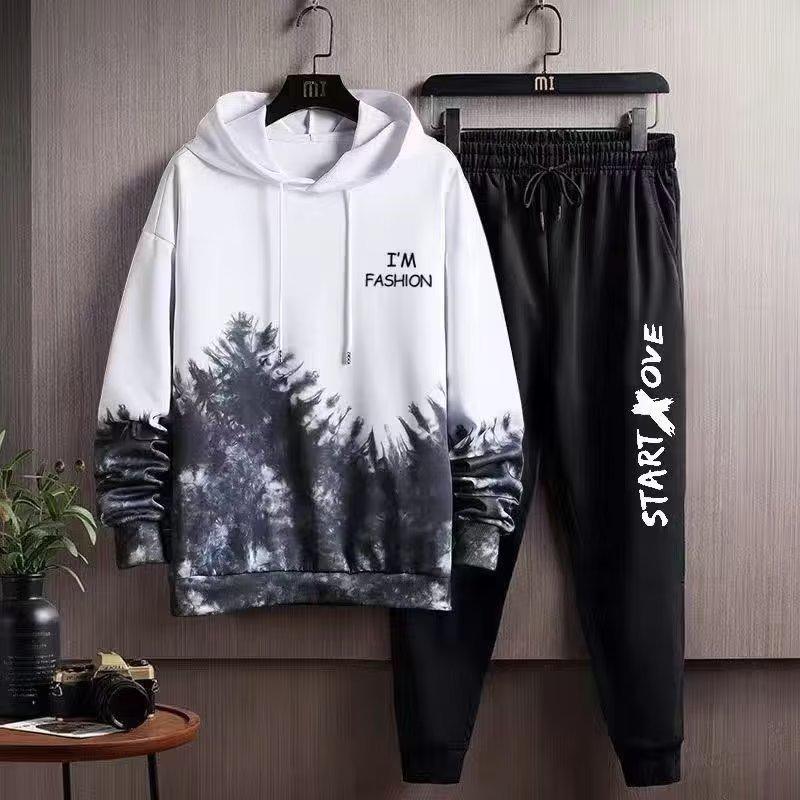 Men's Korean Style Gradient Hoodie & Casual Pants Set