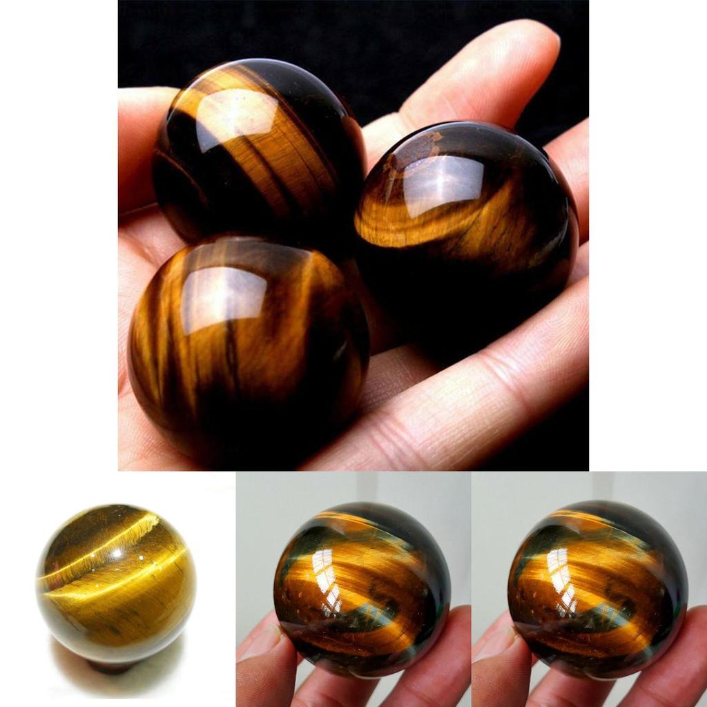 Premium Natural Tiger Eye Quartz Crystal Sphere 2040mm In Dark Yellow Color