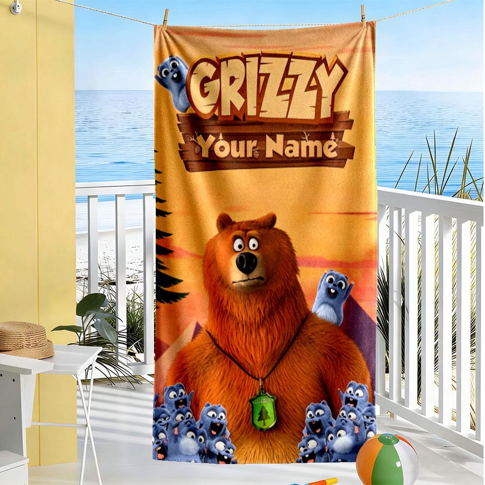 Grizzy & Lemmings Customize Text Beach Towel Super Soft Microfiber Quickdry Fabric