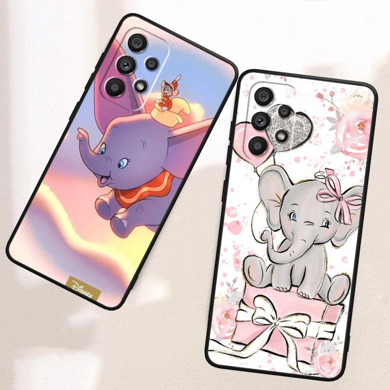Cute Dumbo Cartoon For Samsung A53 A52 A33 A32 A51 A71 A21S A13 A73 A50 A22 A23 A03 A72 A54 A12 5G Black TPU Phone Case