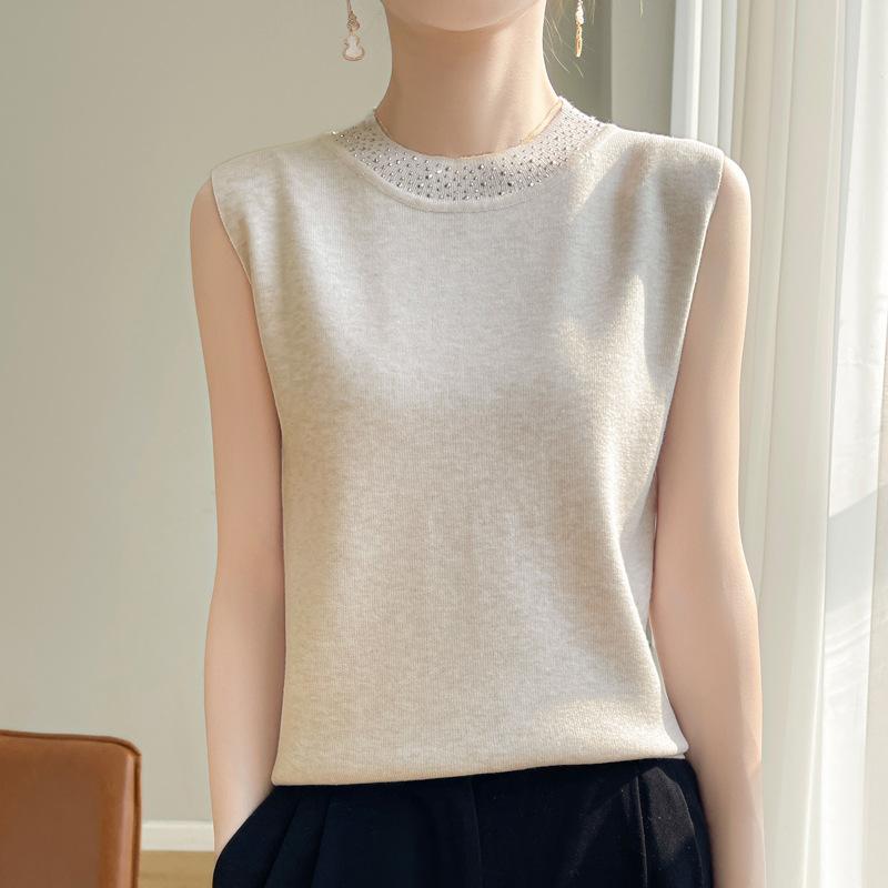 24 Весна и лето новый тонкий имитация свитера женская вязаная базовая рубашка без рукавов жилет женский круглый вырез внутренний