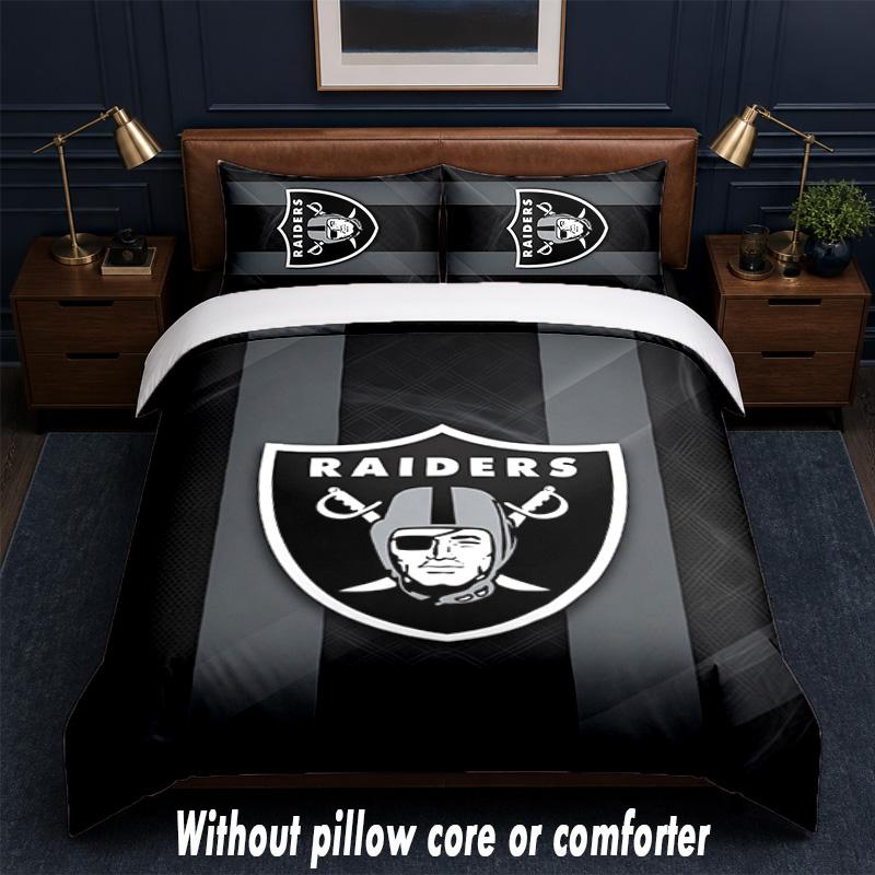 Las Vegas Raiders Design Bed Bedding Set 1 Duvet Cover + 2 Pillowcases Soft Breathable Household Bed Linens