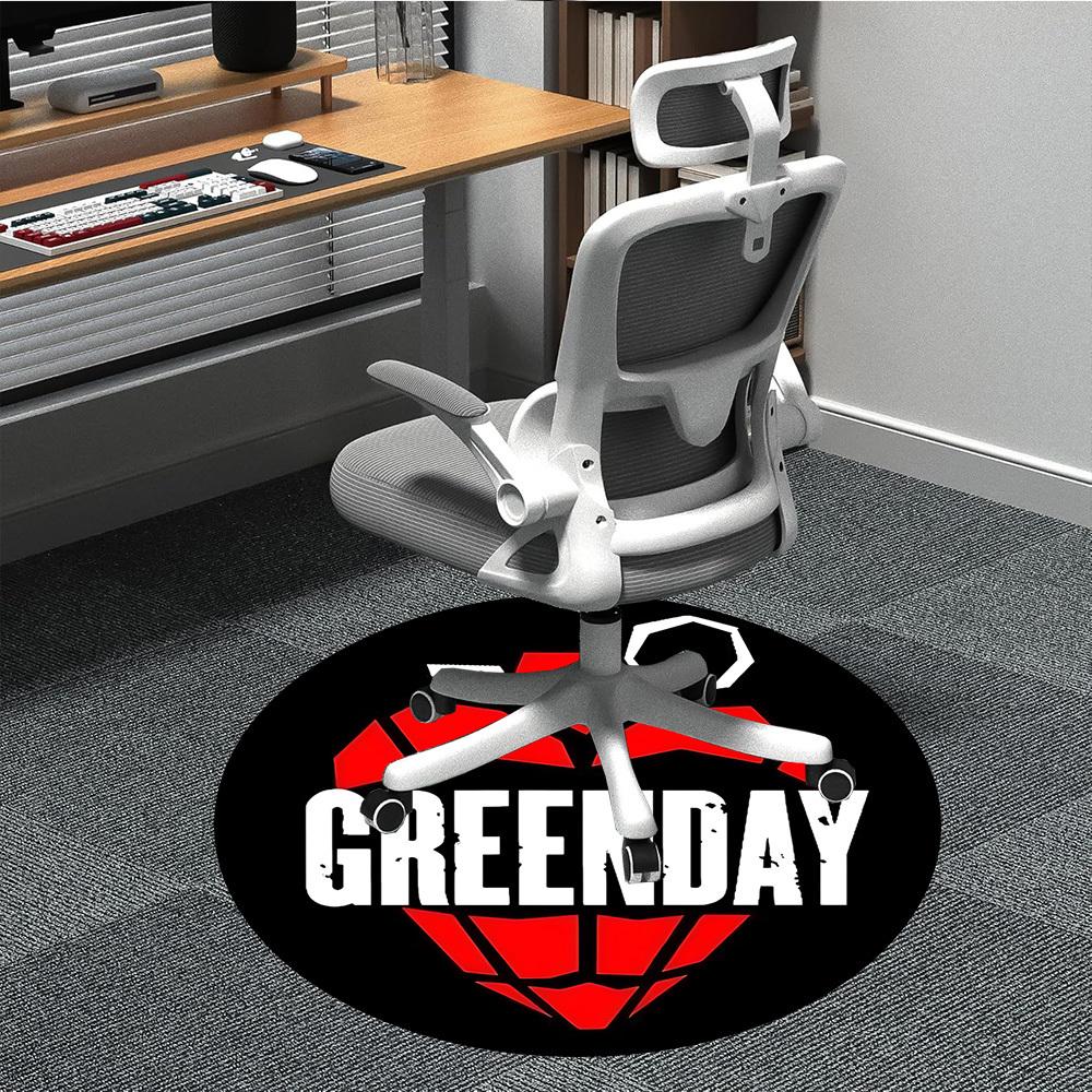 1 шт. Круглый коврик с логотипом группы Greenday для офиса - Идеально подходит для декора офиса или кабинета, Можно стирать в машине, Нескользящая основа, Декоративный коврик для пола