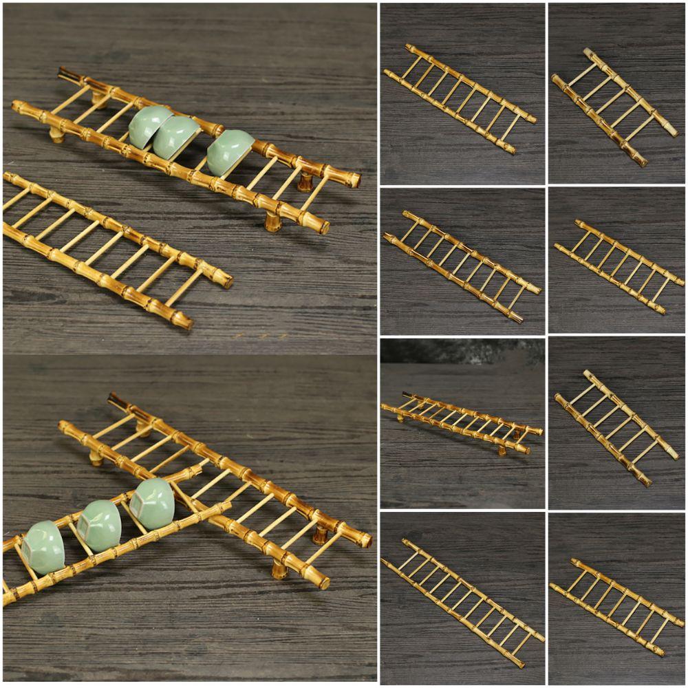 Multi-purpose Bamboo Ladder Cup Holder Yellow Tea Accessories Desktop Ornament