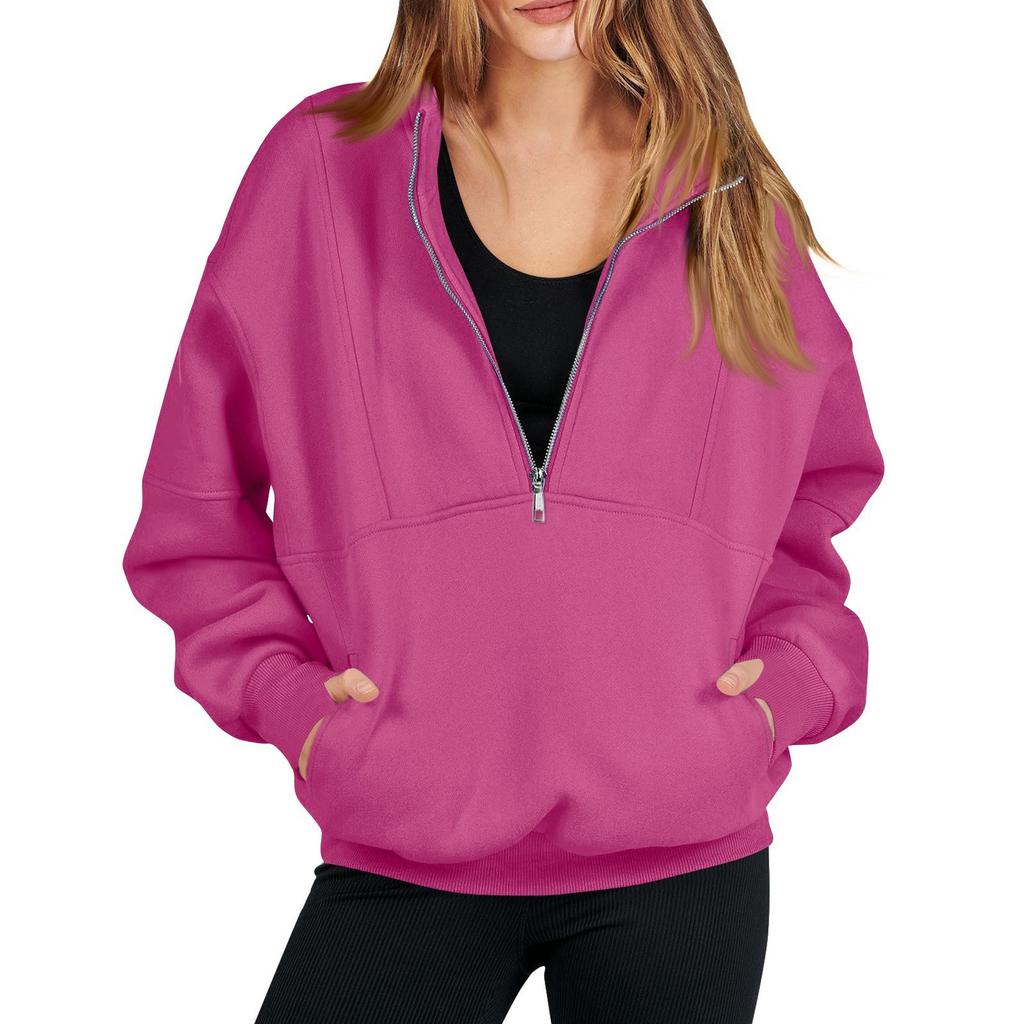 Женская модная однотонная повседневная толстовка с длинными рукавами и карманом на молнии