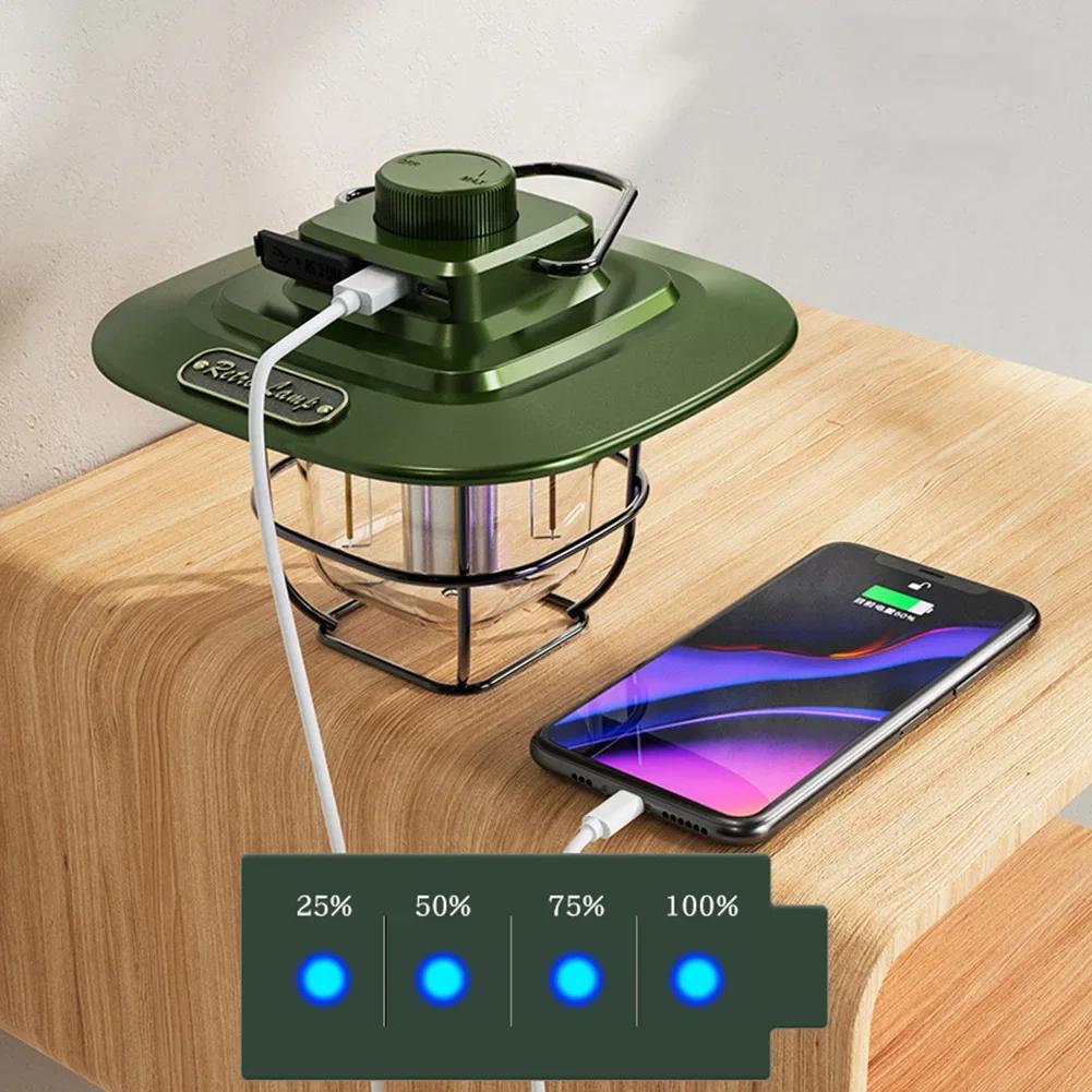 Retro Camping Light Portable Camping Lantern 4500mAh Outdoor Hanging Tent Light for Hiking Climbing Emergency Light Power Bank