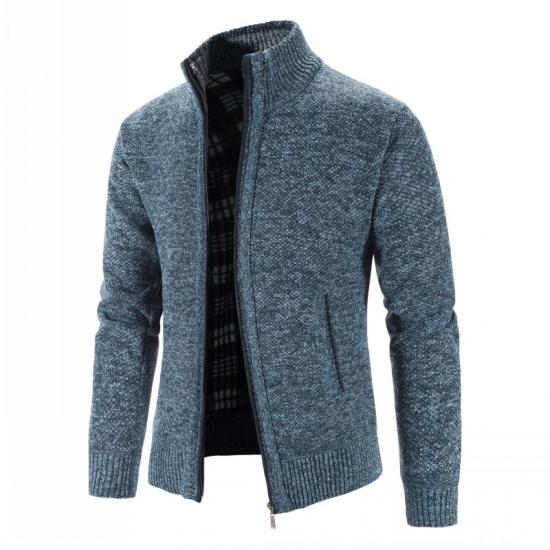2024 Autumn/Winter New Plush and Thickened Stand Collar Jacket Jacket Half High Neck Knitted Cardigan Sweater for Men