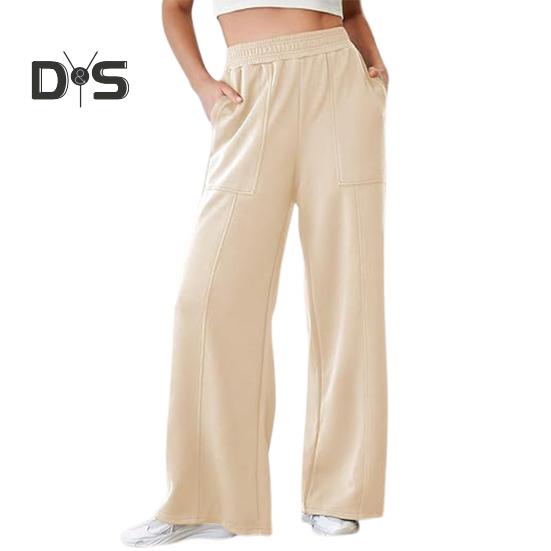 Женские брюки, эластичные, с высокой талией, прямые, широкие, длинные брюки, однотонные, свободного кроя, длинные брюки с карманами, повседневная одежда