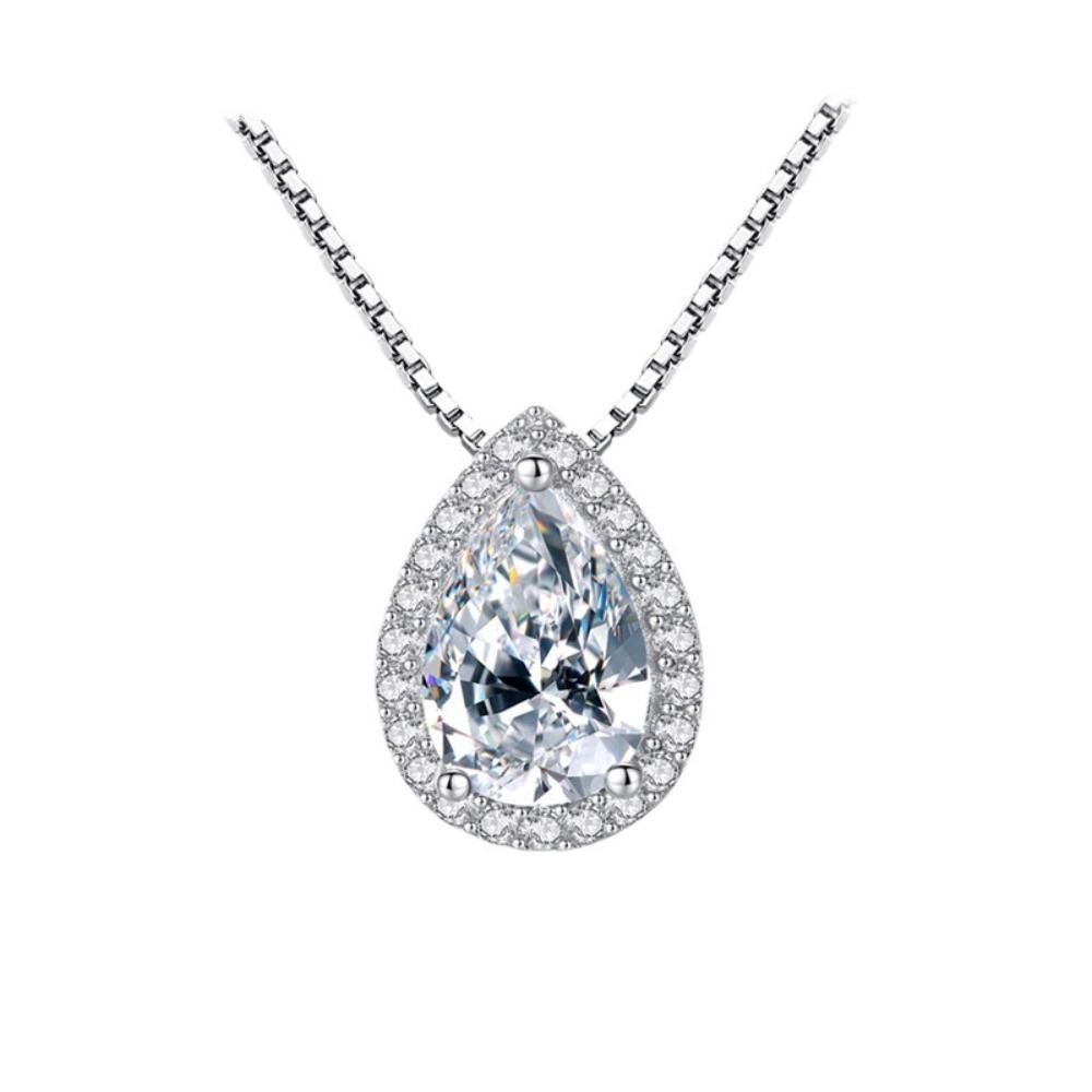 S925 Silver Plated Pear Drop Necklace Elegant Wedding Pendant for Women Luxury Party Jewelry