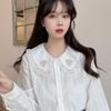 Сладкий Топ Лолита Белая Рубашка Женщины Harajuku Кружева Оборками Цветочная Вышивка Питер Пэн Воротник Блузки Опрятный Стиль С Длинным Рукавом Y2k Одежда Топы