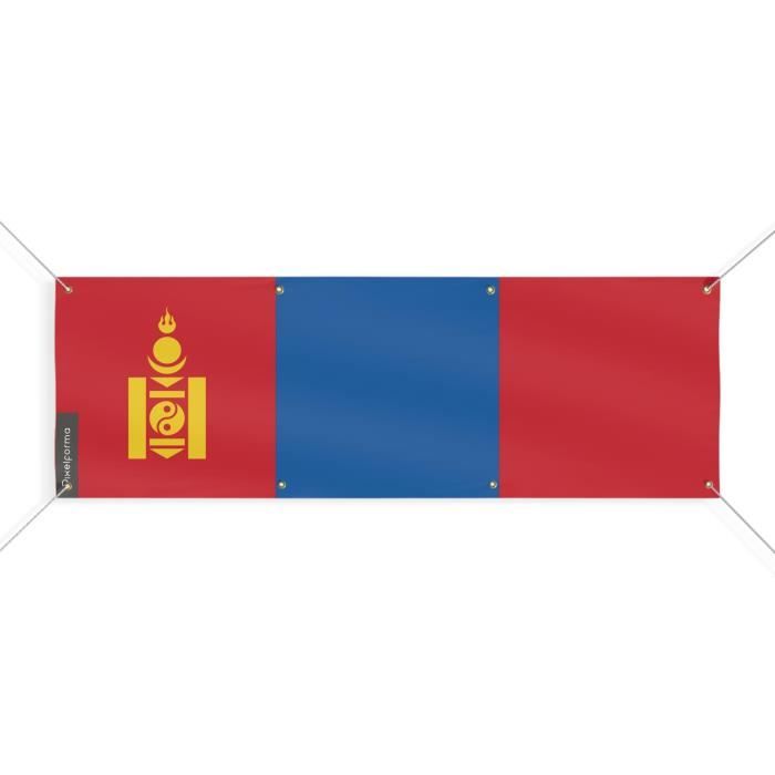 Bannière Drapeau De La Mongolie 8 Oeillets 170x510 Cm