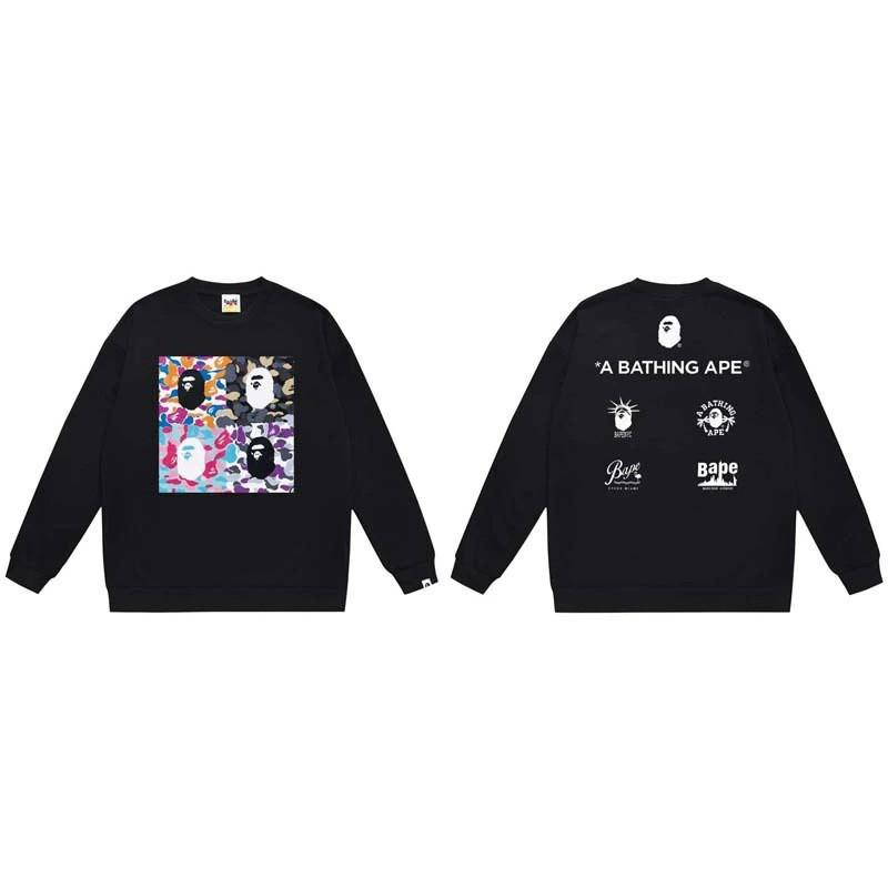 BAPE-Style Heavyweight Cotton Crewneck Sweatshirt Mens Oversized Streetwear Pullover Fall