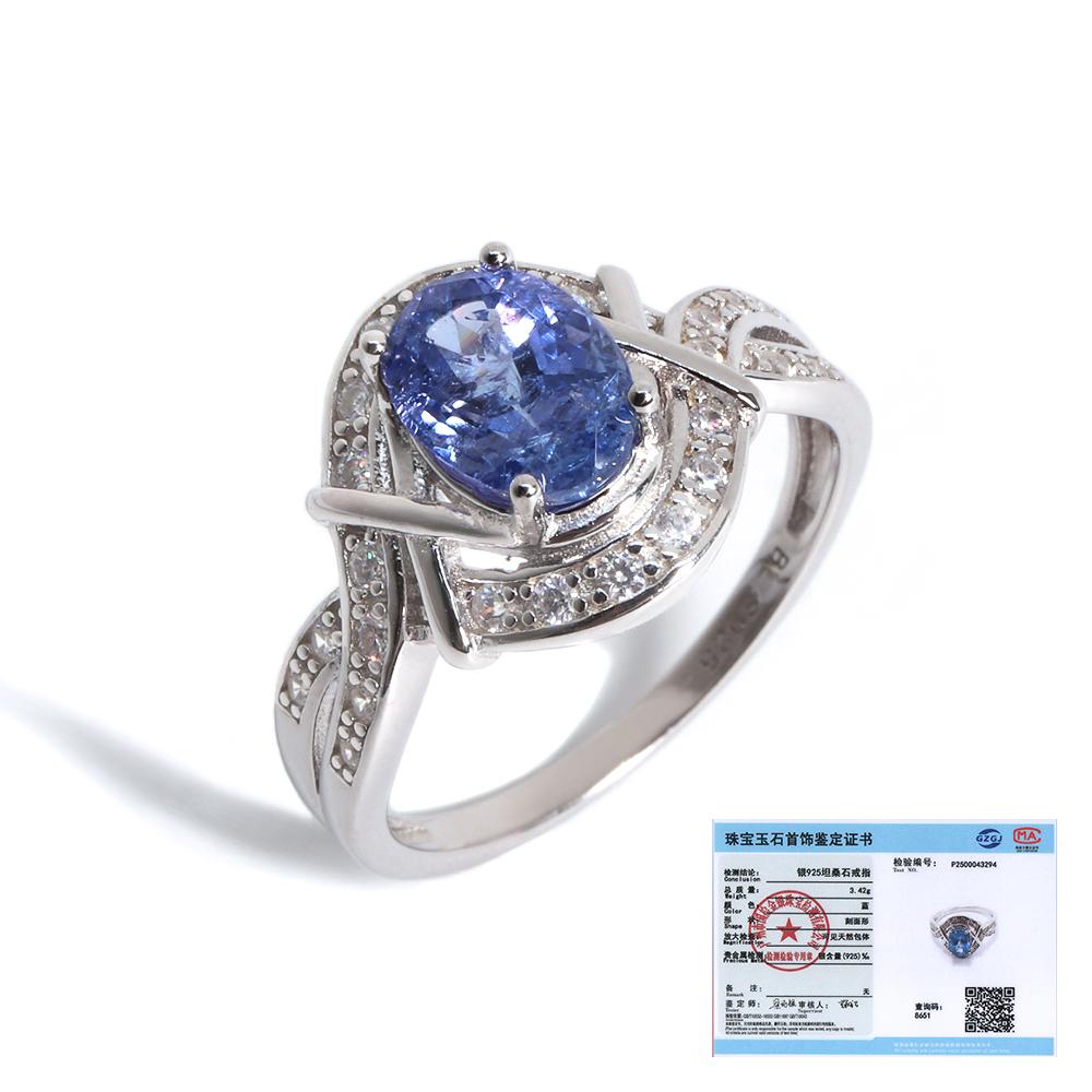 Bolaijewelry Кольцо из серебра 925 пробы с натуральным голубым танзанитом, изысканное ювелирное украшение в подарок для женщин
