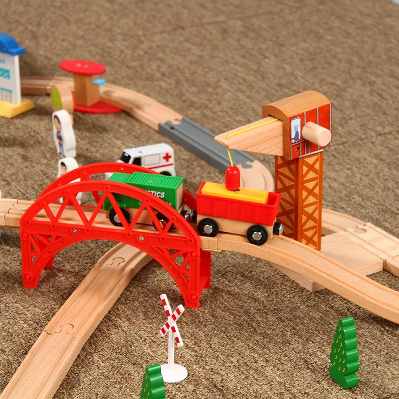 Wooden Track Collection Big Scene Crane Cargo Transport Assembly Accessories Kids Toys Compatible Wooden Over Three Years Old