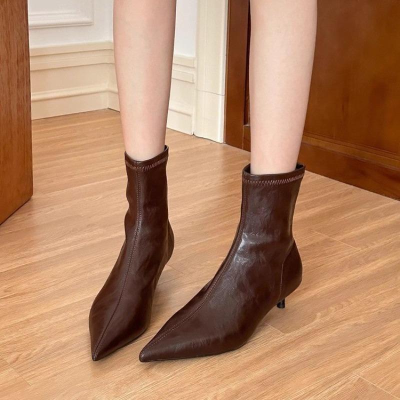 2025 Winter New Fashion Ankle Boots Women High Heels Trendy Pointed Toe Designer Stiletto Heels Women's Shallow Mouth Boots