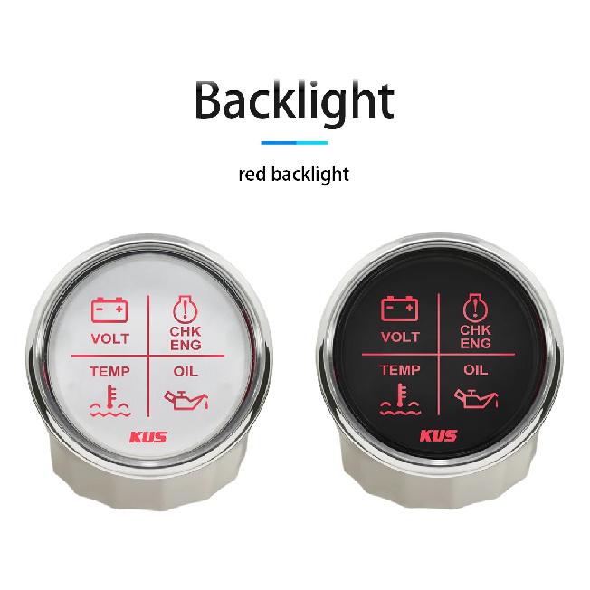 KUS 4 LED Alarm Gauge Meter Volt Water Temp Oil Pressure CHK ENG 2"(52mm) 9-32V with Backlight