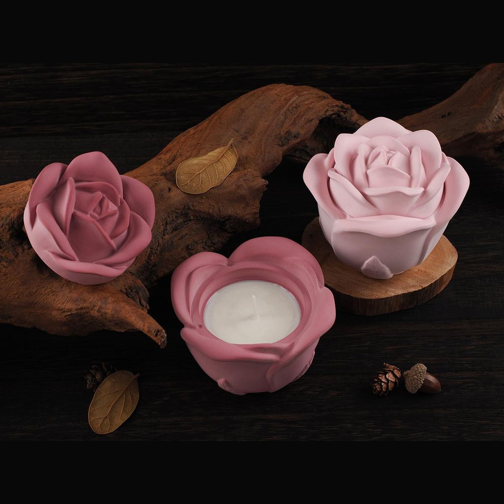 Rose Flower Resins Jar Molds 3D Rose Flower Resins Molds with Lid for Making Candle Cup Holder Jewelry Storage Jar