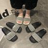 Summer Women's Shoes Platform Open-toed Big Cool Slippers Square Head Rhinestone Fashion Slippers Women's Trendy Shoes Women's Drag