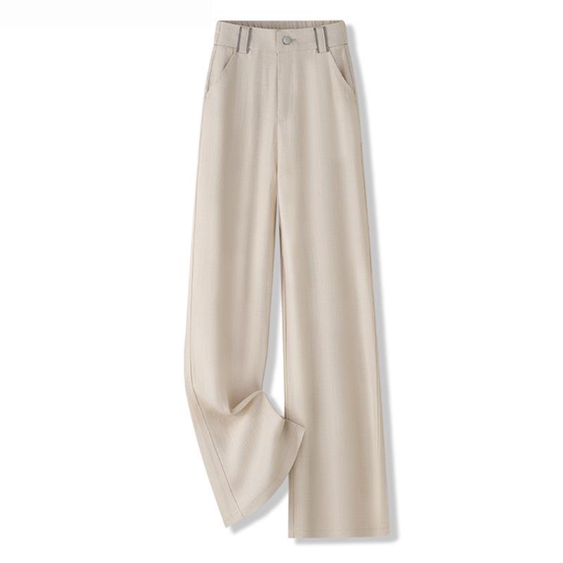 Women's Linen High-Waisted Wide-Leg Pants, Spring/Autumn 2024, Lightweight Straight-Leg for Casual or Formal Wear.