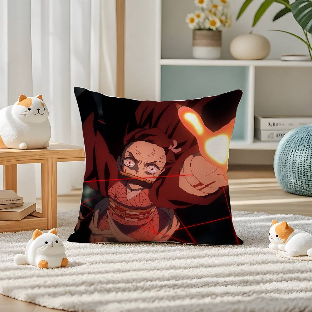 Demon Slayer Infinity Castle Arc Anime Plush Pillow Cover Soft Short Plush Cushion Cover For Sofa Bedroom Home Decor Gift