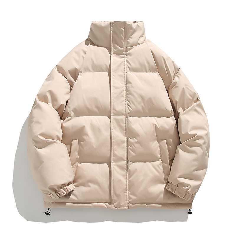 Минималистичный стиль однотонная одежда с воротником-стойкой с хлопковой набивкой мужская зимняя новая модная свободная теплая хлопковая одежда повседневная универсальная одежда-пуховик