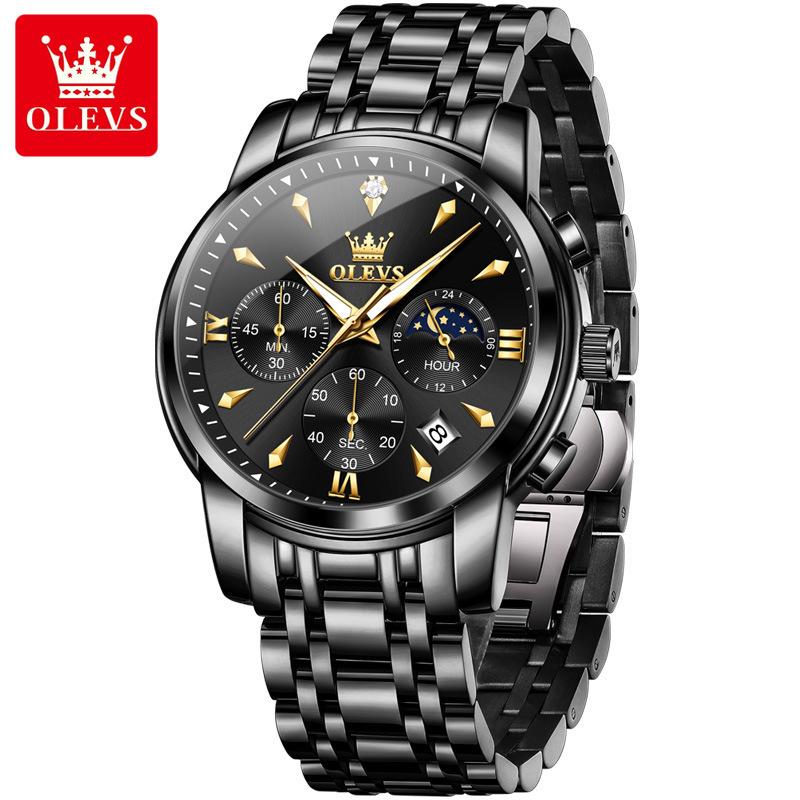 Роскошные кварцевые часы-хронограф для мужчин, модные многофункциональные, с фазой Луны, водонепроницаемые, с люминесцентной подсветкой, с датой, деловые мужские часы