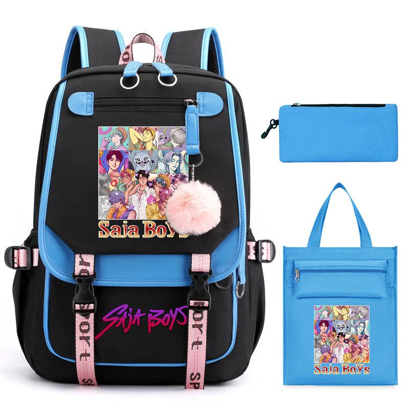 K-Pop Anime Cartoon Printing Casual Student Backpack Shoulder Bag Pencil Case Three-Piece Set