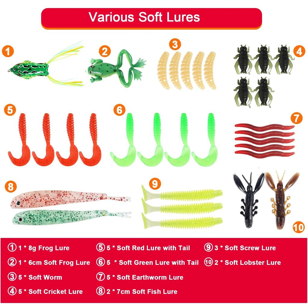 94Pcs Fishing Lures Kit for Bass Trout Salmon Fishing Accessories Tackle Tool Fishing Baits Swivels Hooks