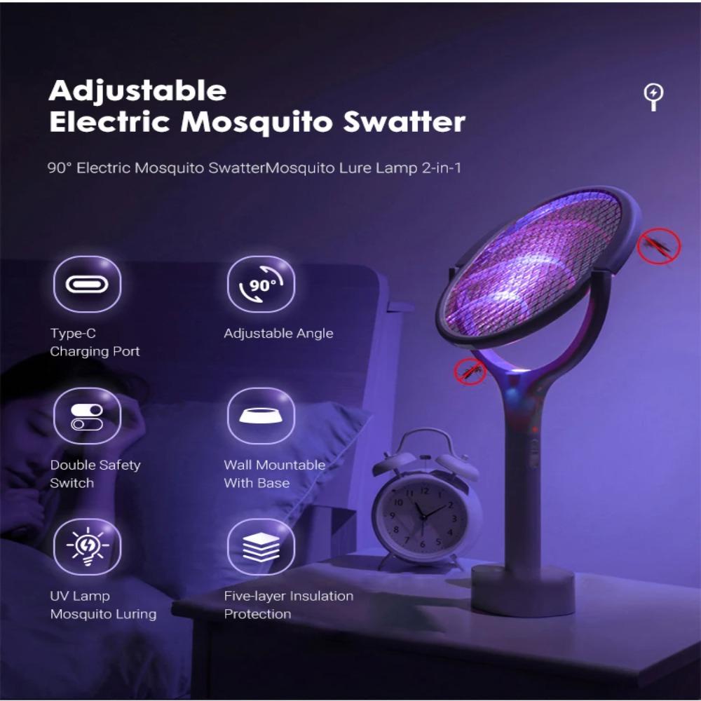 Rotating Head Fly Swatter Rechargeable Mosquito Zapper Electric Mosquito Swatter  Summer