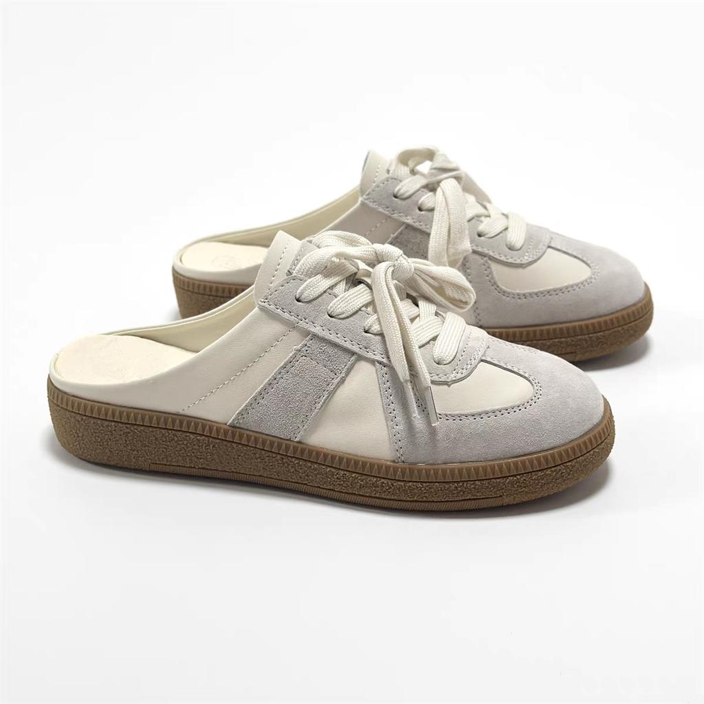 Женские тапочки весна лето мода женские полутапочки Баотоу одежда молодежные девушки новый стиль маффин шнуровка повседневные парусиновые шлепанцы