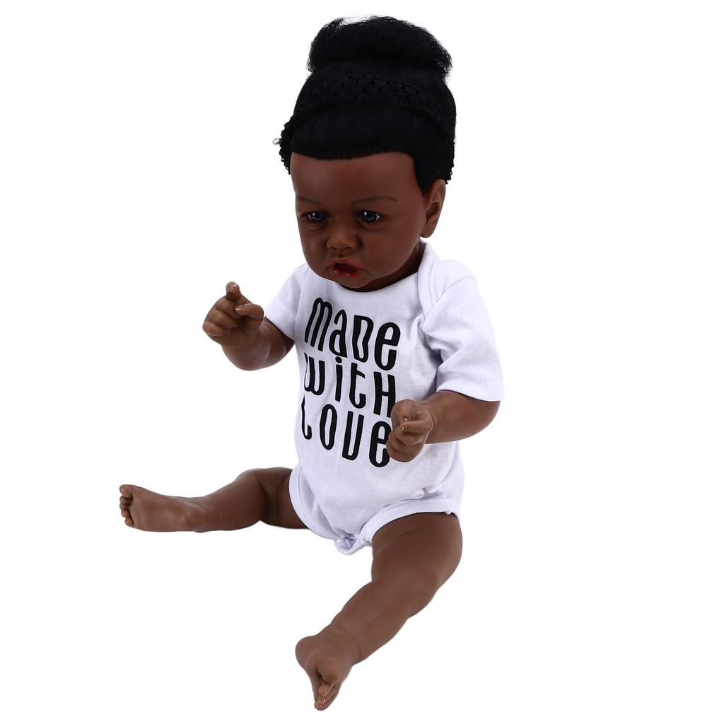 24-дюймовая изысканная кукла-девочка, афроамериканская черная кожа, виниловая кукла-новорожденная с повязкой для волос