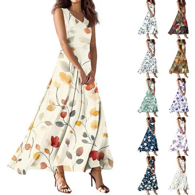 Женское летнее повседневное модное платье с принтом, платье без рукавов с V-образным вырезом