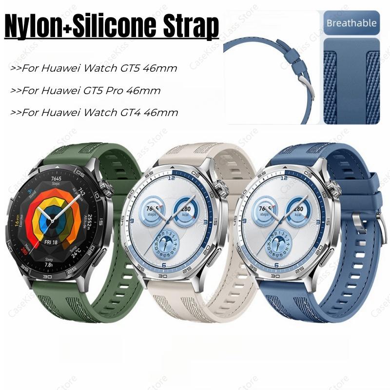 Ремешок для часов 22 мм для Huawei Watch GT5 Pro 46 мм gt4 Мягкий силиконовый нейлоновый плетеный дышащий ремешок Гипоаллергенный браслет Ремешок correa