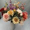 Artificial 3 Head Dahlia Chrysanthemum Bouquet For Wedding Floral Home Decor