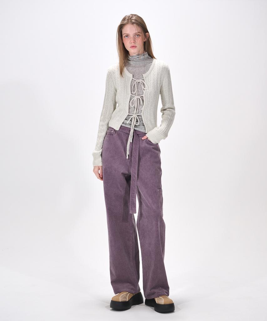 ETMON Waist Belt Corduroy Pants, Purple