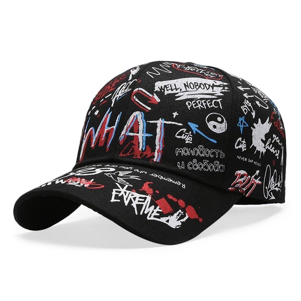 Casual Hip Hop Baseball Cap Letter Graffiti Print Sun Hat Outdoor Breathable Snapback Hat for Men Women